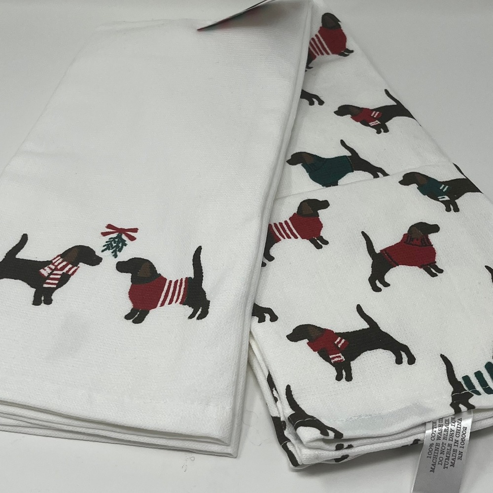 Sincerely Santa Dachshund Dog Christmas Kitchen Towels Set of 2 Holiday Decor